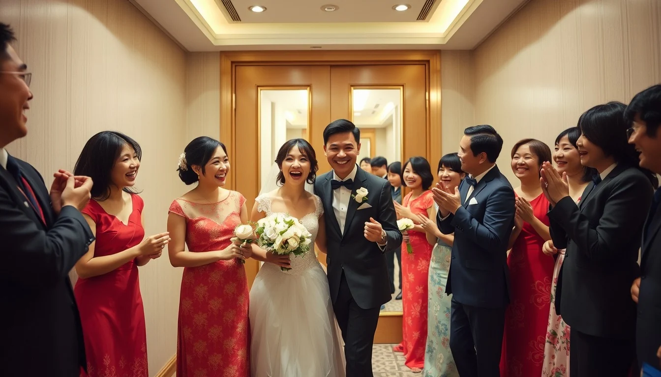 香港婚禮兄弟姊妹團在酒店走廊玩接新娘遊戲