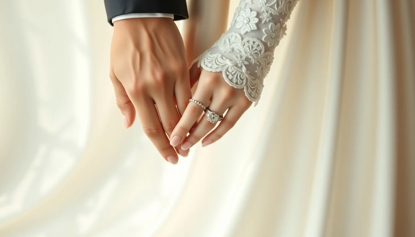 一對亞洲新人的手戴上結婚戒指